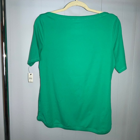 Talbots Petites Stretch Weekend Tee green sz MP bateau neckline cotton blend - Picture 2 of 4
